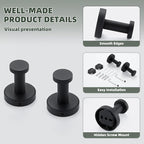 APLusee Matte Black Robe Towel Hook for Bathroom, 2 Pack Stainless Steel Coat Hooks, Heavy Duty Wall Hangers Wall Mounted