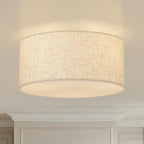 13inch Semi Flush Mount Ceiling Light Fixture,3-Light Ceiling Mount Drum Light Fixture with Linen Shade,Modern Close to Ceiling Lamps for Living Room, Bedroom, Dining Room,Hallway