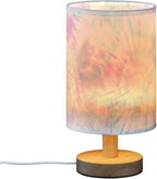 Table Lamp Pastel Pink Tie Dye Swirl Print Nightstand Lamp with Wood Base Fabric Lamp Shade Bedside Desk Lamp for Living Room Bedroom Kids Room Office