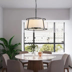 Shrine Lighting Drum Chandeliers, Modern Style, Perfect Pendant Light Fixture for Dining Room, Living Room, D20'' x H9'', Adjustable Chains 59'', E12*4 Sockets, White Lampshade & Black Finish Frame