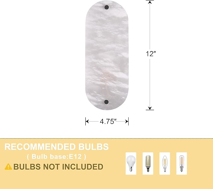 2 Pack 2 Light Oval 12" Alabaster Marble Bathroom Wall Sconce Modern Concise Style Wall Light Fixture,Dark Gray Finish for Bedroom Hallway Bedside
