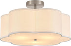 18" Modern Semi Flush Mount Ceiling Light Modern 3-Lights Linen Drum Ceiling Lighting with Chrome Finish, Vintage Ceiling Light for Living Room, Kitchen, Basement, Laundry Room, Bedroom