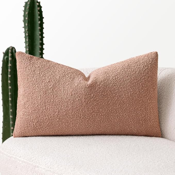 MIULEE Textured Boucle Throw Pillow Cover Blush Pink Accent Solid Lumbar Pillow Case Decorative Soft Pack of 1 Couch Cushion Chair Sofa Bedroom Livingroom Home Decor,12x20 Inch