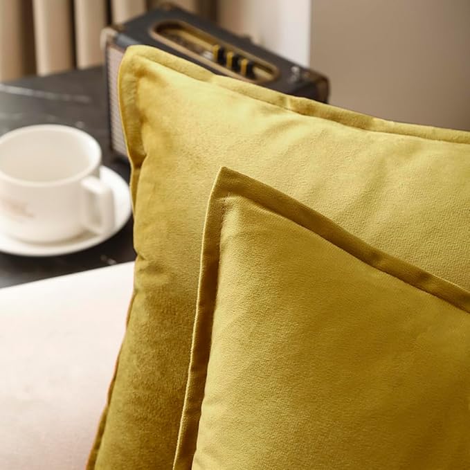 VAKADO Throw Pillow Covers 18x18 Set of 2 Gold Velvet Christmas Decor Decorative Couch Cushion Euro Pillowcases with Fringe Home Bed Decoration for Sofa Bedroom Office