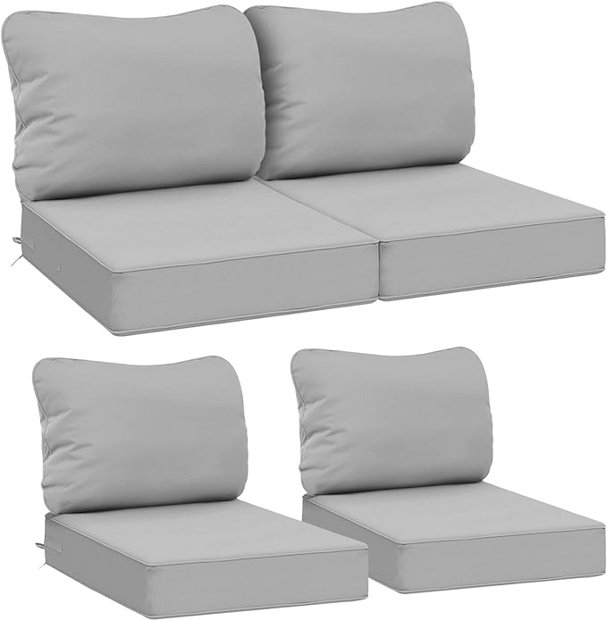 AAAAAcessories Outdoor Deep Seat Cushions, Waterproof, Fade-Resistant Patio Furniture Replacement Cushions, 24" x 24" x 5", Set of 4, Gray
