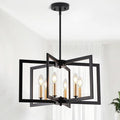 Black Chandelier, Dining Room Light Fixture Geometric Metal Modern Industrial Chandelier Lighting for Farmhouse Living Room Entryway Kitchen (E12 Bulbs Not Included, 6 Light, Black Gold)