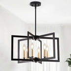 Black Chandelier, Dining Room Light Fixture Geometric Metal Modern Industrial Chandelier Lighting for Farmhouse Living Room Entryway Kitchen (E12 Bulbs Not Included, 6 Light, Black Gold)
