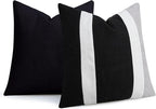 Adabana Modern Pillow Covers 18x18 Set of 2 Farmhouse Decor Patchwork Linen Cushion Covers for Living Room Couch Bed Black and White