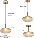 KCO Lighting Modern Gold Globe Pendant Lamp 1-Light Mid Century Antique Brass Dining Pendant Light Amber Glass Farmhouse Pendant Lighting Adjustable Large Vintage Hanging Ceiling Pendant Light