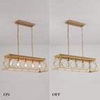 Q&S Modern Farmhouse Chandelier Light Fixtures,5-Lights Gold Linear Industrial Light Fixtures for Kitchen Island Bar Dining Table UL Listed