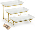 LAUCHUH 3 Tier Serving Stand Porcelain Serving Platter Tier Serving Trays with Collapsible Sturdier Rack, Serving Dishes and Platters for Thanksgiving, Christmas, Entertaining, Gold, 12 Inch