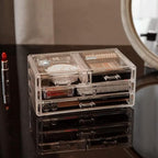Cq acrylic Clear Make Up Organizer Countertop,Small 4 Drawers Cosmetic Storage,Cute Vanity Skincare Organizers for Jewelry,Lipstick,Makeup Brush,Beauty Product Desk and Bathroom Organizers and Storage