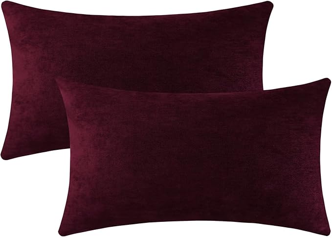 Jeneoo Burgundy Decorative Throw Pillow Covers Soft Chenille Comfy Lumbar Couch Cushion Case Decor (Set of 2, 12 x 20 Inches)