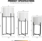 Sinolodo Mid Century Planter with Gold Plant Stand, 3 pcs Modern Planters for Indoor Plants, Metal Floor Planter Set with Foldable Stand(Pack of 3) (White Pot Black Stand, 9''+8''+7'')