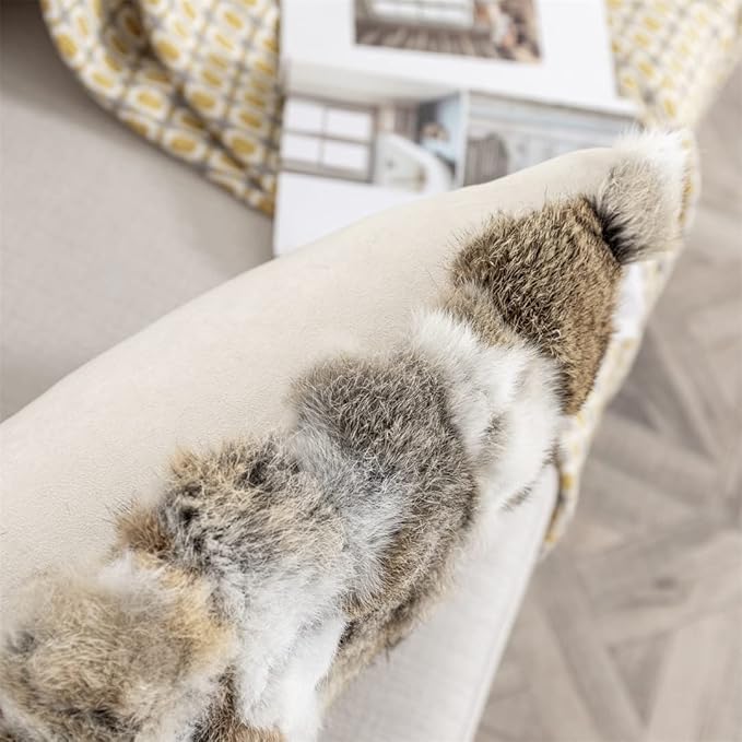 Rabbit Pelt Sofa Pillow Case Home Living Room for Decorative Fur Cushion Cover Throw Pillows Covers Case (Yellow) 16in×16in