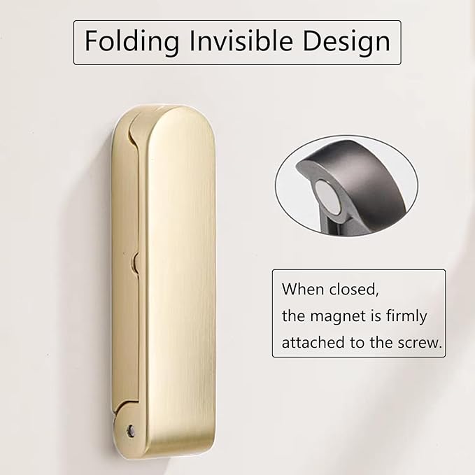 4Pcs Folding Coat Hooks, Zinc Alloy Folding Wall Hook for Hanging Coat Scarf Hat Robe Key Purse, Foldable Invisible Hook with Screws (Gold)