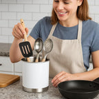 Creative Home Stainless Steel Utensil Holder– 6.3" Large Cooking Tool Organizer for Kitchen Decor and Countertop Storage, Stable Anti-Tip Design, Durable Powder-Coated Finish, White