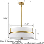 HYDELITE Gold Pendant Light Fixtures Drum Modern Pendant Light 4 Light with Linen Shade for Dinning Room Living Room Bedroom Kitchen Island