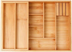 Double Layer Bamboo Kitchen Drawer Organizer Cutlery Utensil Silverware Drawer Organizer, Large Silverware Tray for Drawer Removable Utensil Holder Flatware Organizer Multi-use Storage Box