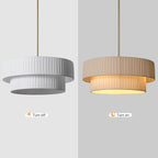 LamQee 20” Modern Drum Chandelier, 2-Tier Semi-Flush Mount Pendant Light Fixtures, 3-Light Hang Ceiling Lamp Hallway Lights Fixture with White Fabric Lampshades