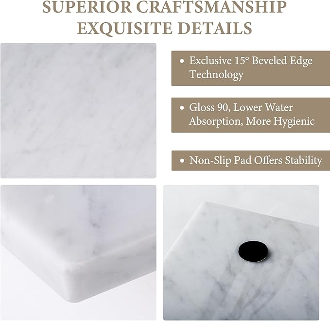 Koville Italian Carrara Marble Cutting Board for Kitchen, 16x12inch Large Hand Crafted Marble Slab for Cheese, Charcuterie, Pastry Board - Wedding Gift, House Warming Gift