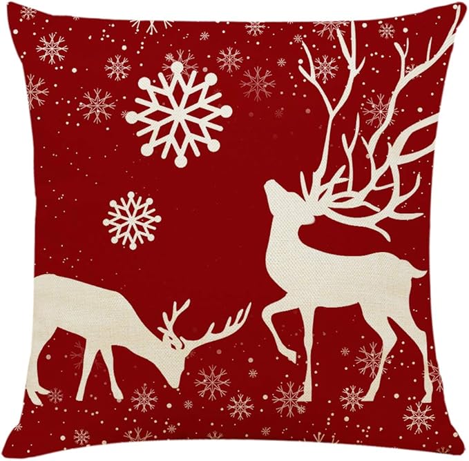Ogrmar 4PCS 18"x18" Throw Pillow Covers Christmas Decorative Couch Pillow Cases Cotton Linen Square Cushion Cover for Sofa, Couch, Bed (Red and Beige)