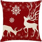 Ogrmar 4PCS 18"x18" Throw Pillow Covers Christmas Decorative Couch Pillow Cases Cotton Linen Square Cushion Cover for Sofa, Couch, Bed (Red and Beige)