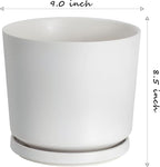 Ekirlin 9 inch Plant Pots,Ceramic Flower Planters Indoor,Modern Succulents Containers with Drain Hole Saucer,Decorate Home,Office & Outdoor (White)