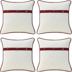 Outdoor Sunbrella Decorative Pillows with Triple Coconut Buttons Pack of 4, 16" x 16" Outdoor Pillow Set for Couch Bed Throw Patio Sofa, Spectrum Eggshell/Spectrum Ruby