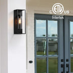 mirrea 18" Classic Outdoor Wall Sconce 1 Light in Cylinder Glass Shade and Matte Black Rectangular Metal Frame Waterproof Porch Light Patio Light Pack of 2