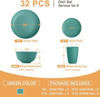 Homienly Wheat Straw Dinnerware Sets, Plates and Bowls Sets, 32-Piece Dish Set for 8, Service for 8, Unbreakable LIghtweight Dinnerware Set for Camping, Outdoor, RV, Microwave & Dishwasher Safe- Green