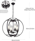 24" Globe Black Chandelier Dining Room Light Fixture Farmhouse Glass Chandeliers Vintage Bedroom Kitchen Island Pendant Lighting Industrial Metal Ceiling Hanging Fixture
