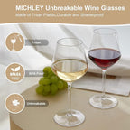 MICHLEY Floating Wine Glasses for Pool Unbreakable Tritan Plastic Red Wine Glasses with Stem Poolside Floating Cups 18.5 OZ, Dishwasher Safe, Set of 2