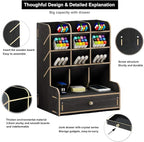 Marbrasse Wooden Desk Organizer, Multi-Functional DIY Pen Holder, Organizer for desk, Desktop Stationary, Easy Assembly, Home Office Art Supplies Storage with Drawer (B11-Black)