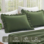 KKJIAF Ruffle Pillow Cases King Size Set of 2, Ruffled Pillow Covers with Envelope Closure, Wrinkle Resistant Pillowcases 20" x 36", Ruffled Pillow Shams, Olive Green