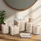 Decozen Bathroom Accessories Set – Soap Dispenser, Toothbrush Holder, Tumbler, Soap Dish, Cotton Swab Jar & Toilet Brush – Modern Bathroom Decor Set 6-Pcs (Kent)