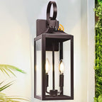 Oil Rubbed Bronze Dusk to Dawn Outdoor Wall Lighting, 19" Large Outside Modern Wall Sconce Lantern, Industrial Porch Light Wall Mount, Waterproof Farmhouse Exterior Lamp 2-Light Brown
