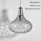 11" Smoked Hammered Glass Pendant Light – Blown Glass Ceiling Fixture with Brushed Nickel Finish, Modern Industrial Lighting for Kitchen Island, Dining Room, Hallway, Living Room