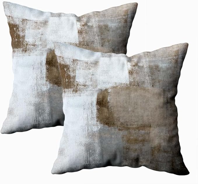 CAPSCEOLL Grey Beige Throw Pillow Covers Modern Home Art Decor,18 X 18 Inches Set of 2 Pillow Cases Decorative,Abstract Oil Painting Pillowcases for Bedroom,Living Room,Cushion Couch Sofa