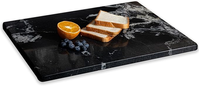 Diflart Natural Marble Stone Cutting Board for Kitchen, 16x20 Inch, Black, Marble Slab Pastry Board Large with Non-Slip Feet for Cheese, Charcuterie, Dough Chocolate, Pack of 1 Piece