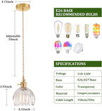 Mini Pendant Light with Clear Tulip Glass Lmapshade, Brass Vintage Pendant Light Adjustable Hanging Light for Kitchen Island Dining Room Hallway