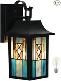 WL0011 Tiffany Style Outdoor Light Fixutres Stained Glass Wall Sconce Exterior Waterproof Wall Lantern Light Fixture for Balcony Aisle Hallway W 7X D 6 x H 12 Inches, Bulb Included (Aurix)