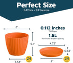 Yellow 6-Inch Plant Pots with Drainage & Saucers 24 Pack, Indoor & Outdoor Planters for Houseplants, Herbs, and Flowers, Durable & Weatherproof Material, Stackable, Lightweight, Minimalist Design