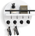 Nekon Key Holder for Wall - 9.8 Inch Apartment Wall Decor with Shelf and 8 Key Hooks, Circular Wood Key Hanger for Home Decor (White)
