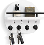 Nekon Key Holder for Wall - 9.8 Inch Apartment Wall Decor with Shelf and 8 Key Hooks, Circular Wood Key Hanger for Home Decor (White)