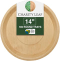 Charity Leaf Disposable Palm Leaf 14" Round Trays (100 pieces) Bamboo Like Serving Platters, Disposable Boards, Eco-Friendly Dinnerware For Weddings, Catering, Events