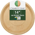 Charity Leaf Disposable Palm Leaf 14" Round Trays (100 pieces) Bamboo Like Serving Platters, Disposable Boards, Eco-Friendly Dinnerware For Weddings, Catering, Events