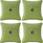 Outdoor Sunbrella Decorative Pillows with Coconut Button Pack of 4, 18" x 18" Outdoor Pillow Set for Couch Bed Throw Patio Sofa, Canvas Ginkgo
