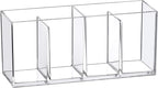 Amazing Abby - Glamour - Acrylic 4-Compartment Makeup Organizer, Transparent Plastic Makeup Brush Holder, Perfect Bathroom Vanity Storage Solution for Makeup Brushes, Eyebrow Pencils, and More