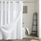 Furlinic Extra Long Waffle Weave No Hook Shower Curtain with Snap in Liner,Heavy Duty Textured Fabric Bathroom Curtains,Hotel Style with Mesh Top Window,Waterproof & Machine Washable,White,71x96.